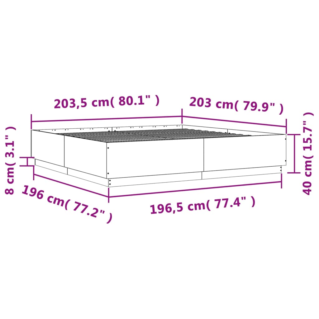 vidaXL Πλαίσιο Κρεβατιού με Φώτα LED Sonoma Δρυς 200x200εκ. Επεξ. Ξύλο