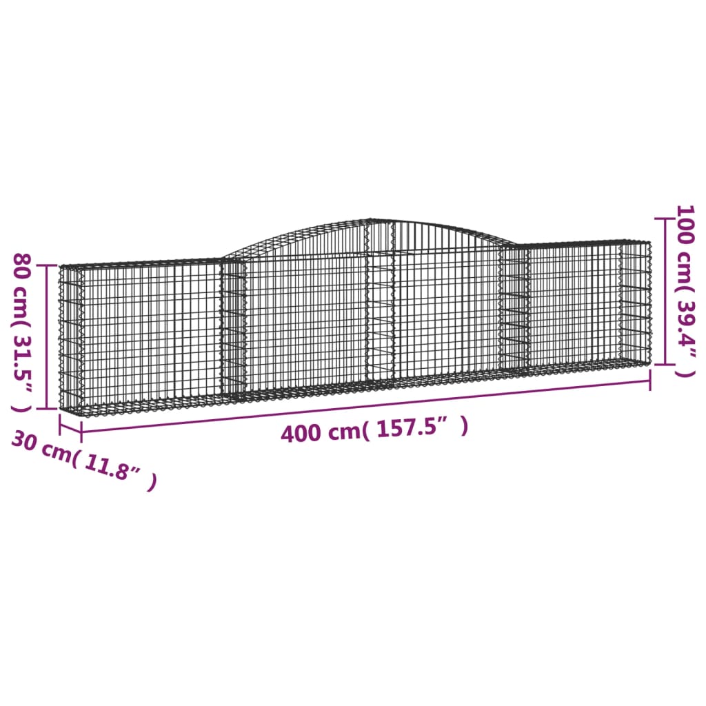 vidaXL Συρματοκιβώτια Τοξωτά 10 τεμ. 400x30x80/100 εκ. Γαλβαν. Ατσάλι