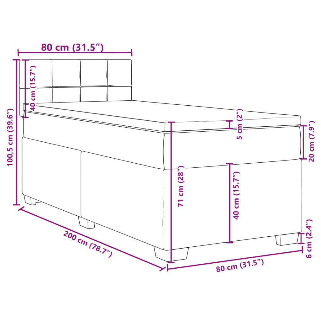 vidaXL Κρεβάτι Boxspring με Στρώμα Ανοιχτό Γκρι 80x200 εκ. Βελούδινο