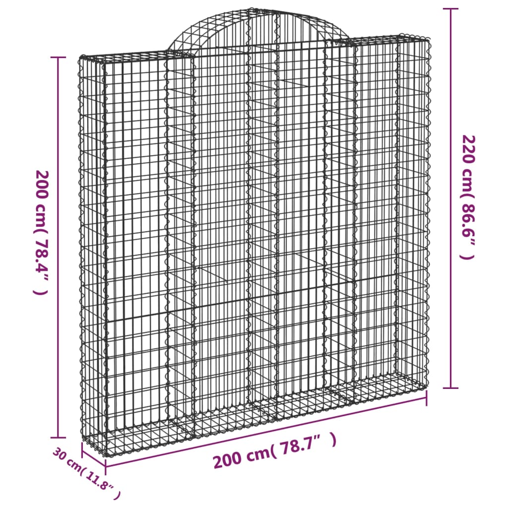 vidaXL Συρματοκιβώτια Τοξωτά 8 τεμ. 200x30x200/220 εκ. Γαλβαν. Ατσάλι