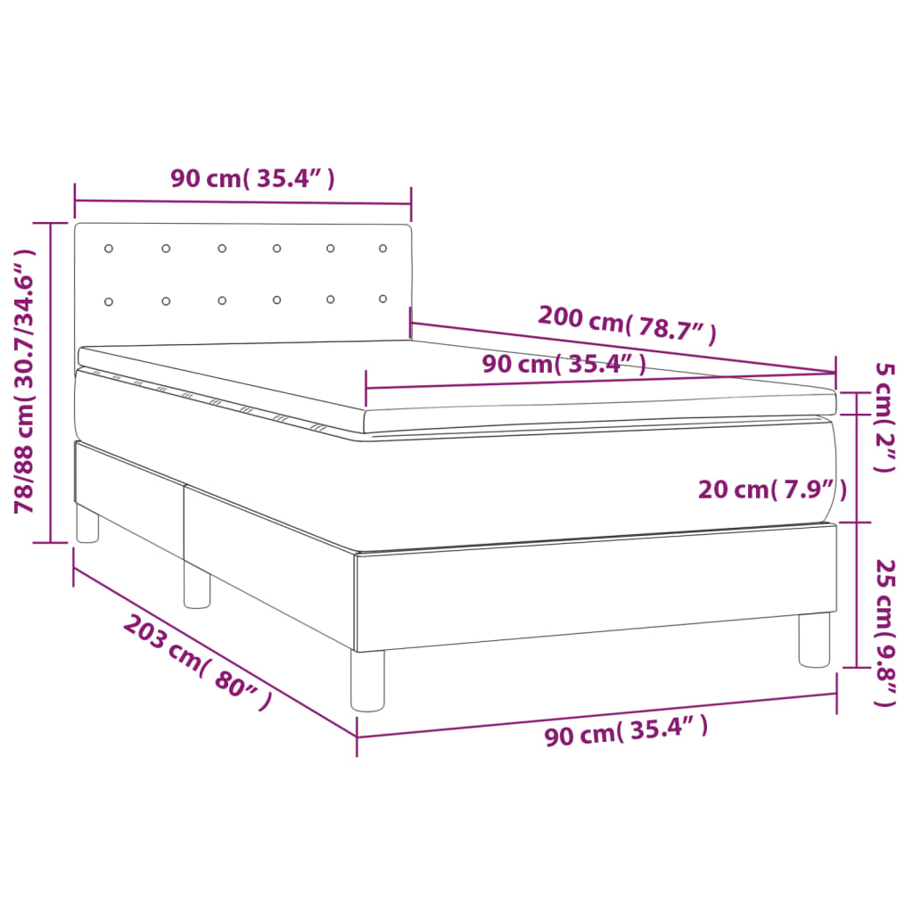 vidaXL Κρεβάτι Boxspring με Στρώμα Λευκό 90x200εκ. από Συνθετικό Δέρμα