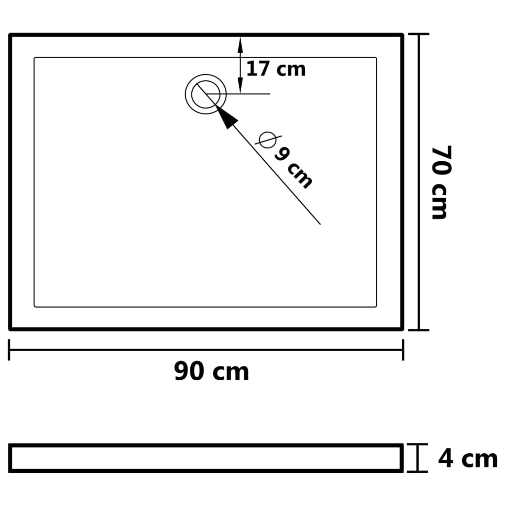 vidaXL Βάση Ντουζιέρας Ορθογώνια Λευκή 70x90 εκ. από ABS