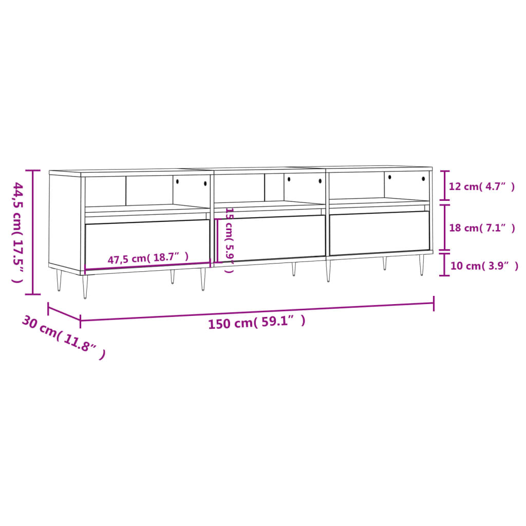 vidaXL Έπιπλο Τηλεόρασης Γκρι Sonoma 150x30x44,5 εκ. από Επεξεργ. Ξύλο