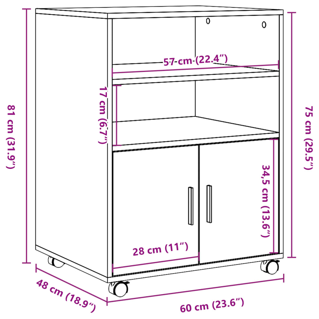 vidaXL Ντουλάπι Τροχήλατο Όψη Παλαιού Ξύλου 60x48x81 εκ από Επεξ. Ξύλο