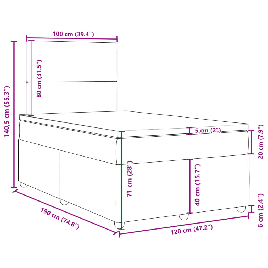 vidaXL Κρεβάτι Boxspring με Στρώμα Σκούρο Γκρι 120x190 εκ Υφασμάτινο