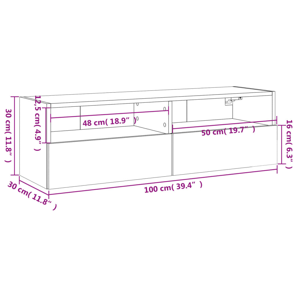 vidaXL Έπιπλο Τοίχου Τηλεόρασης Μαύρο 100 x 30 x 30 εκ. Επεξ. Ξύλο