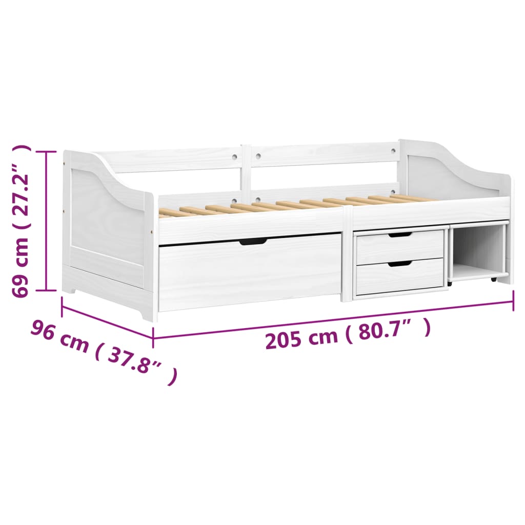 vidaXL Καναπές Κρεβάτι 3 Συρτ. IRUN Λευκός 90x200εκ. Μασίφ Ξύλο Πεύκου