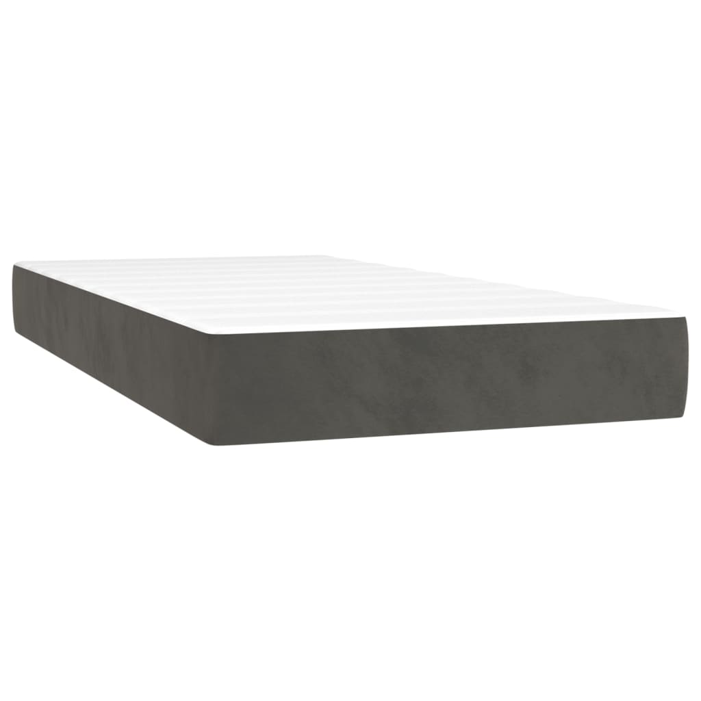 vidaXL Κρεβάτι Boxspring με Στρώμα & LED Σκ. Γκρι 90x200 εκ. Βελούδινο