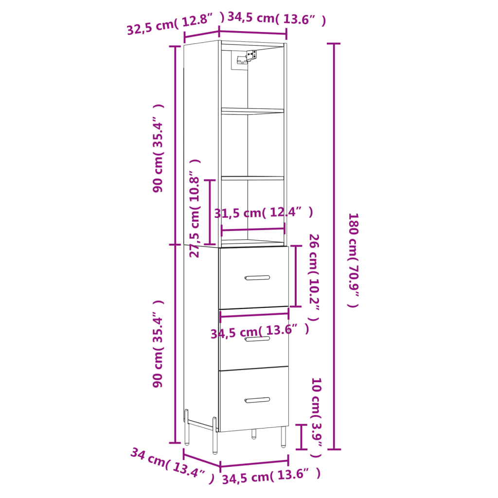 vidaXL Ντουλάπι Καπνιστή δρυς 34,5x34x180 εκ. από Επεξεργασμένο Ξύλο