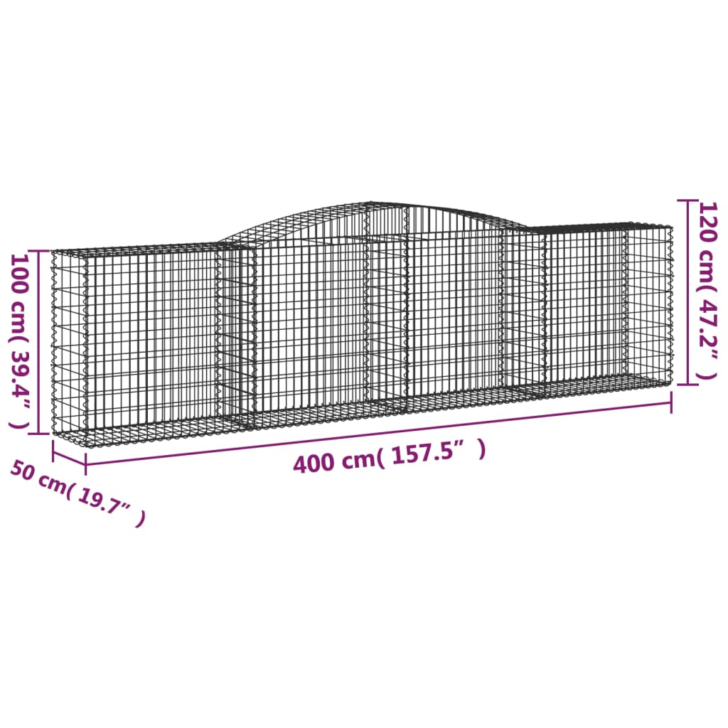 vidaXL Συρματοκιβώτια Τοξωτά 3 τεμ. 400x50x100/120 εκ. Γαλβαν. Ατσάλι