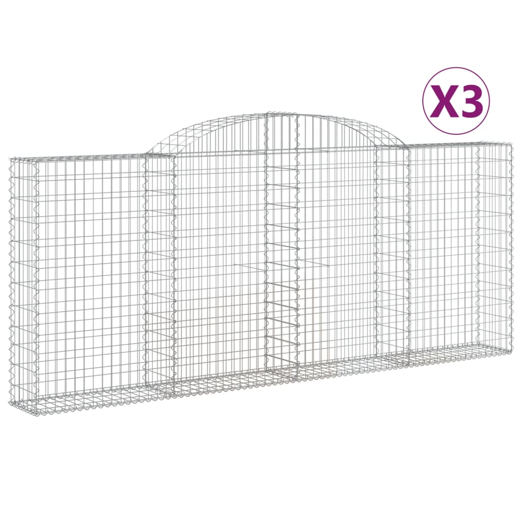 vidaXL Συρματοκιβώτια Τοξωτά 3 τεμ. 300x30x120/140 εκ. Γαλβαν. Ατσάλι