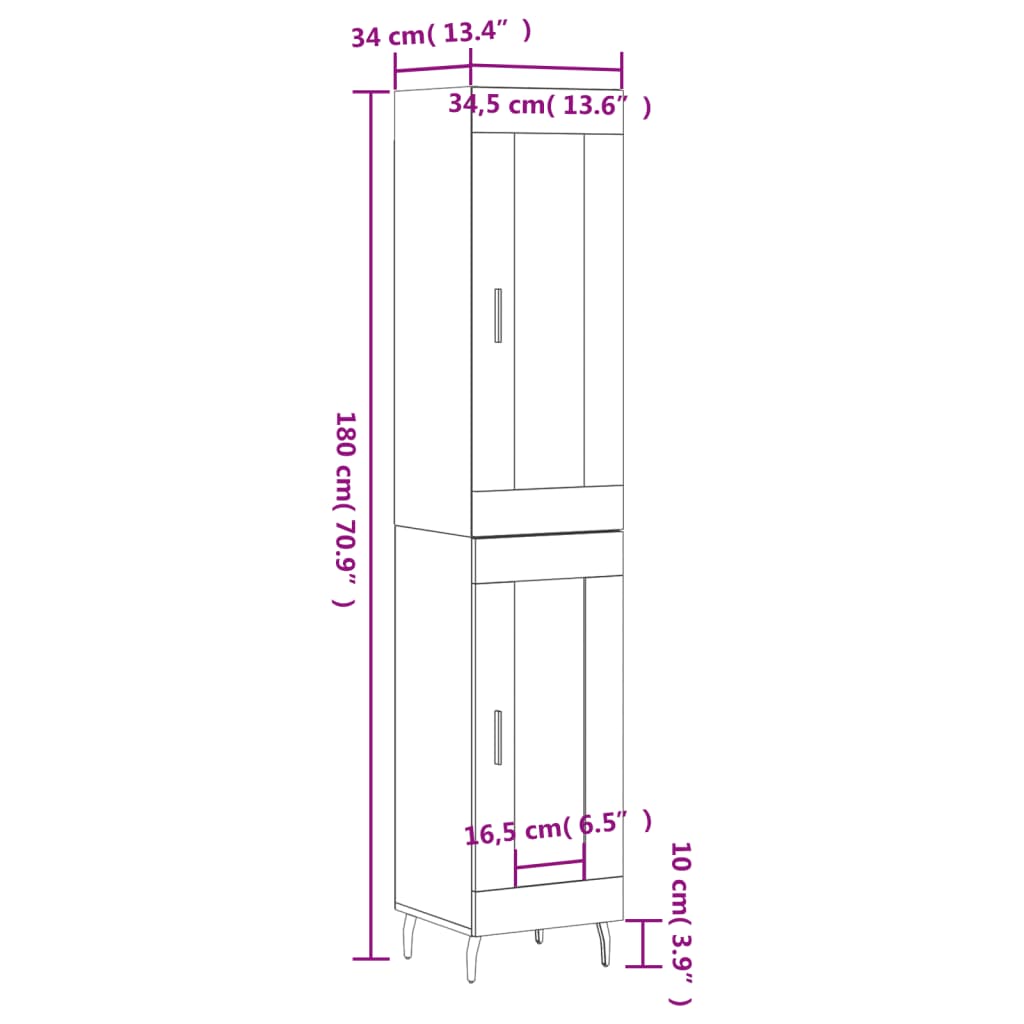 vidaXL Ντουλάπι Καφέ Δρυς 34,5 x 34 x 180 εκ. από Επεξεργασμένο Ξύλο