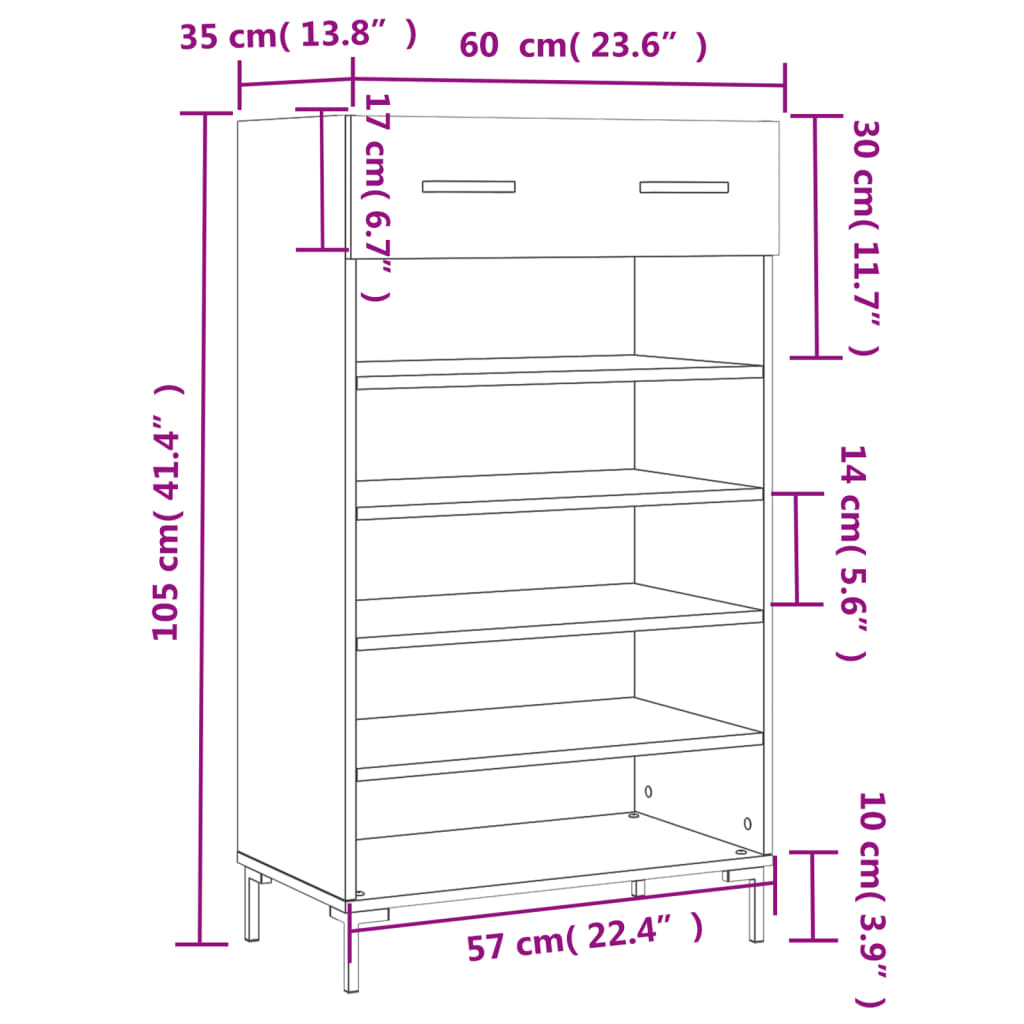 vidaXL Παπουτσοθήκη Γκρι Sonoma 60 x 35 x 105 εκ. από Επεξεργ. Ξύλο