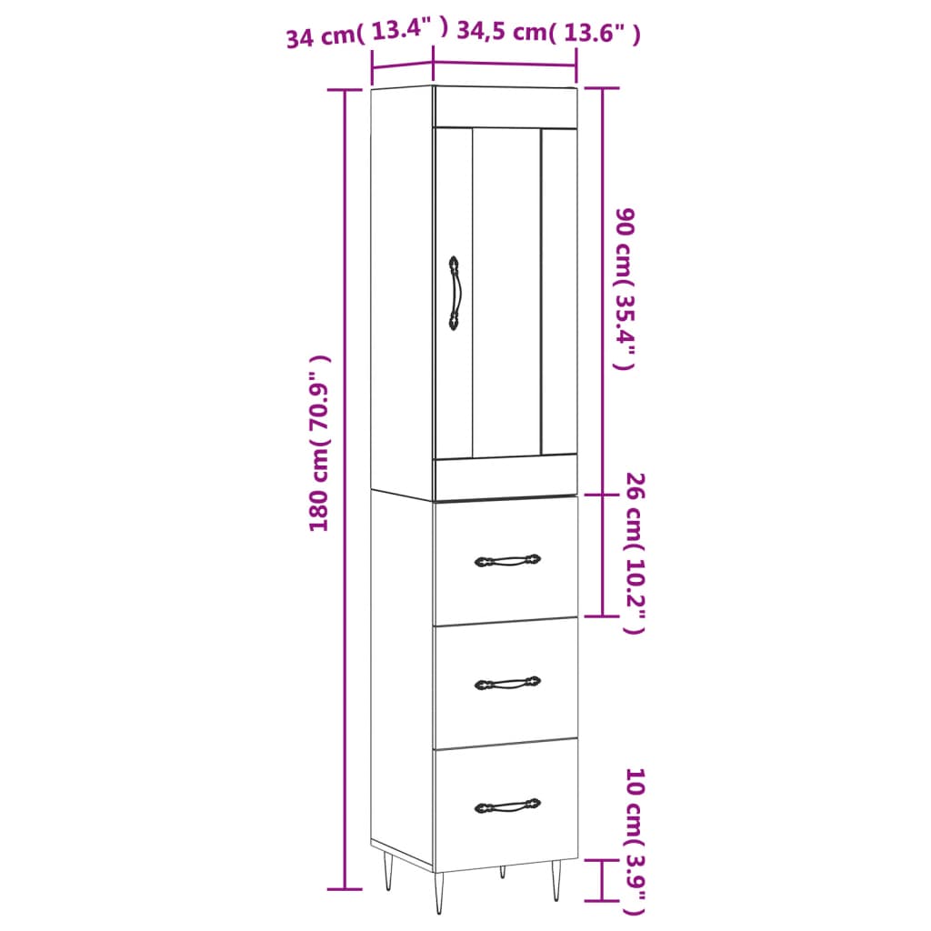 vidaXL Ντουλάπι Γκρι Σκυροδέματος 34,5x34x180 εκ. Επεξεργασμένο Ξύλο