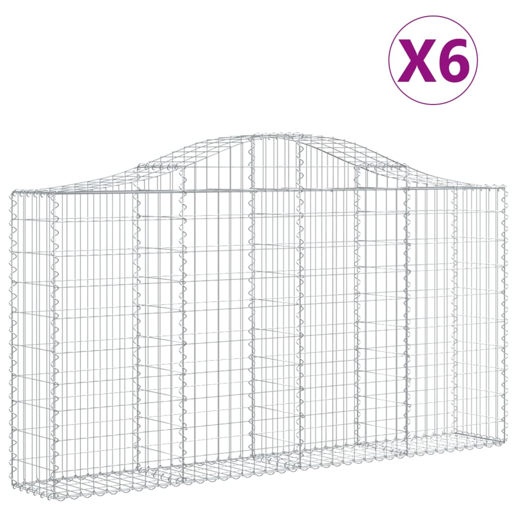 vidaXL Συρματοκιβώτια Τοξωτά 6 τεμ. 200x30x100/120 εκ. Γαλβαν. Ατσάλι