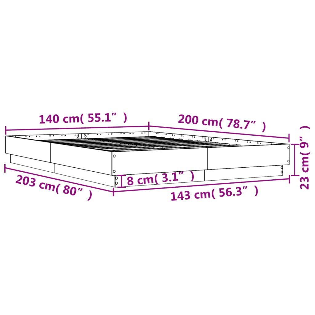 vidaXL Πλαίσιο Κρεβατιού Sonoma Δρυς 140x200 εκ. Επεξεργασμένο Ξύλο