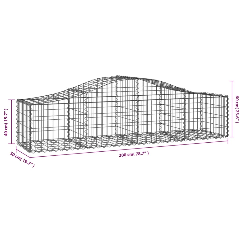 vidaXL Συρματοκιβώτια Τοξωτά 5 τεμ. 200x50x40/60 εκ. Γαλβαν. Ατσάλι