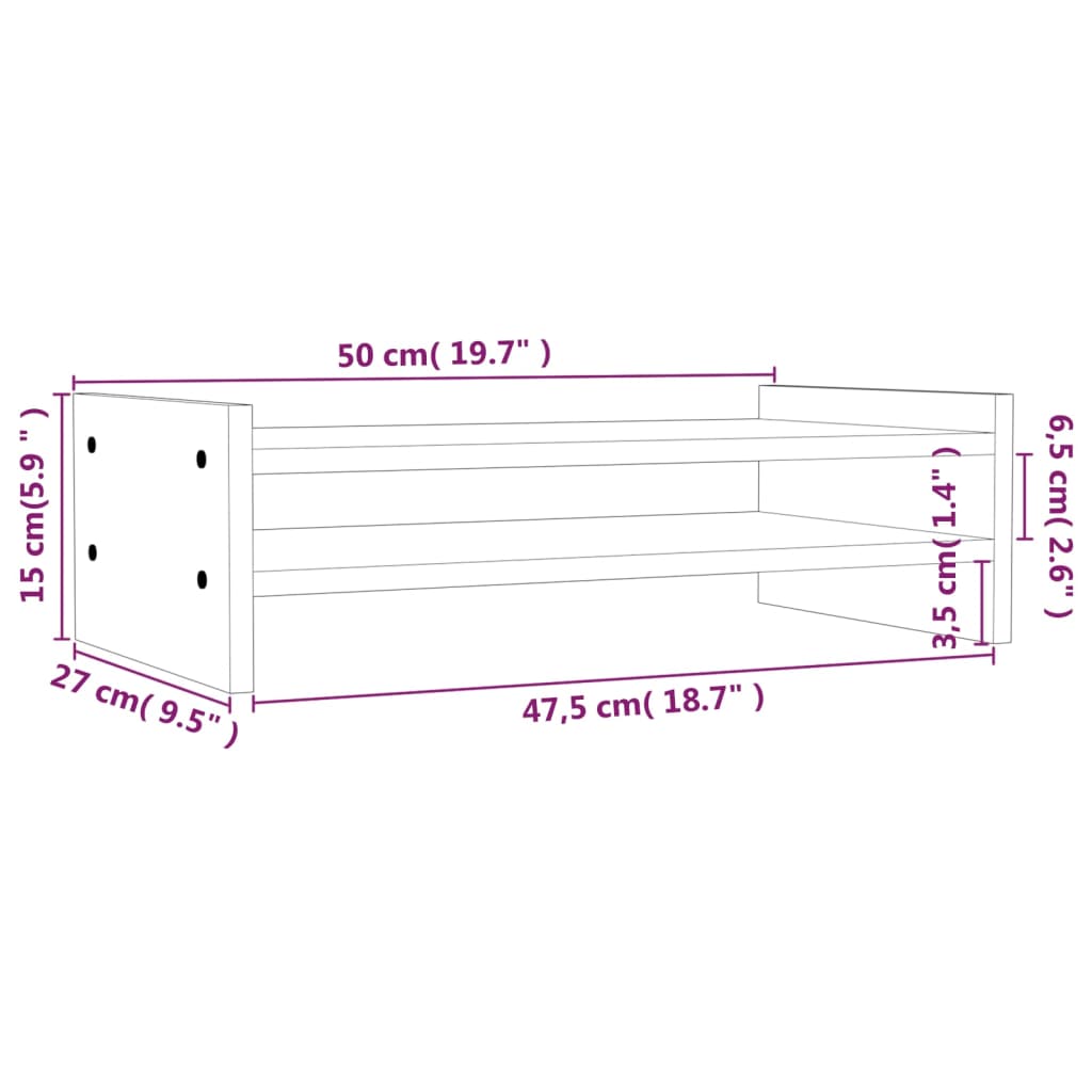 vidaXL Βάση Οθόνης Γκρι 50 x 27 x 15 εκ. από Μασίφ Ξύλο Πεύκου