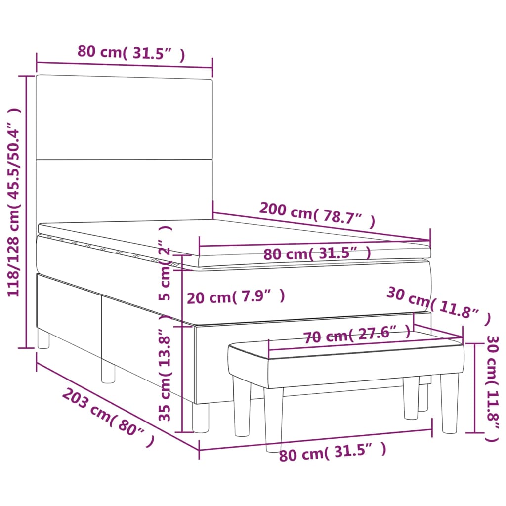 vidaXL Κρεβάτι Boxspring με Στρώμα Γκρι 80 x 200 εκ. Συνθετικό Δέρμα