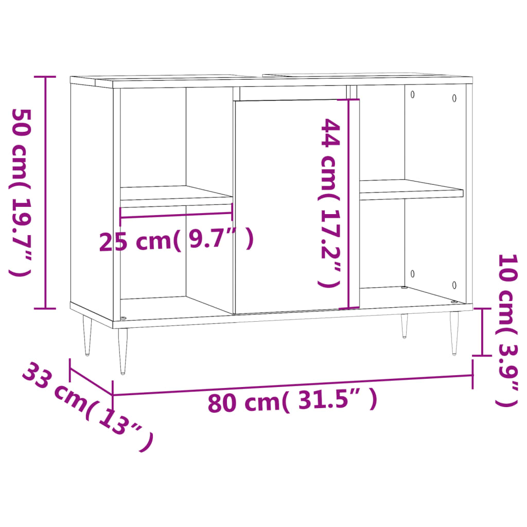 vidaXL Ντουλάπι Μπάνιου Λευκό 80 x 33 x 60 εκ. Επεξεργασμένο Ξύλο