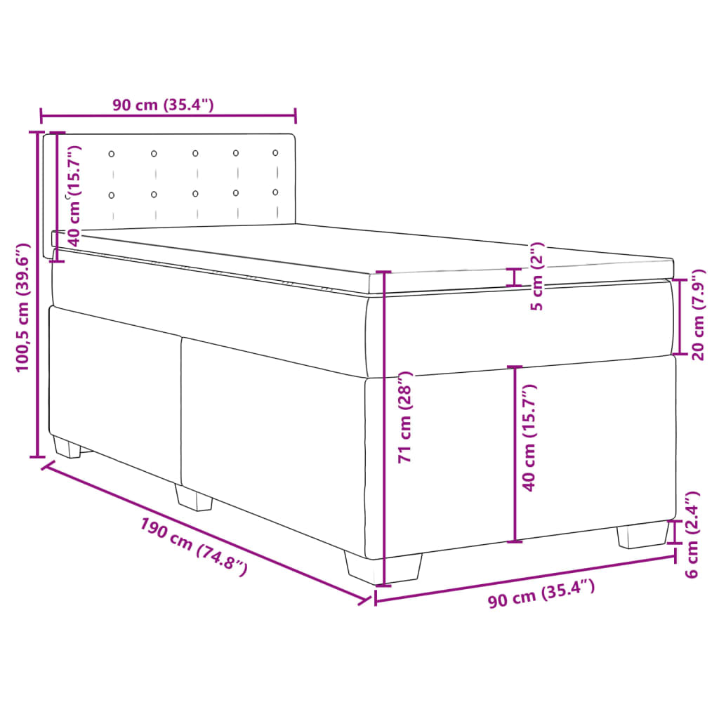 vidaXL Κρεβάτι Boxspring με Στρώμα Γκρι 90x190 εκ. από Συνθετικό Δέρμα