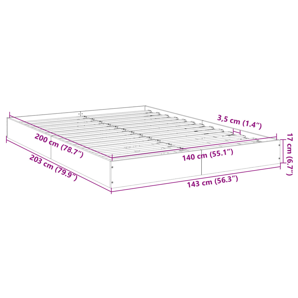 vidaXL Πλαίσιο Κρεβατιού Καπνιστή Δρυς 140x200 εκ. Επεξεργασμένο Ξύλο