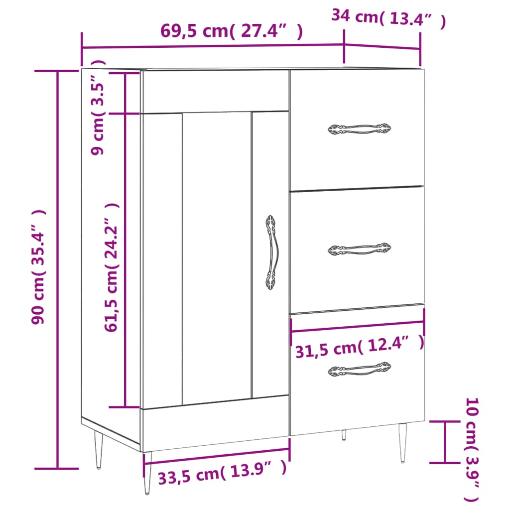 vidaXL Ντουλάπι Sonoma Δρυς 69,5 x 34 x 90 εκ. από Επεξεργασμένο Ξύλο