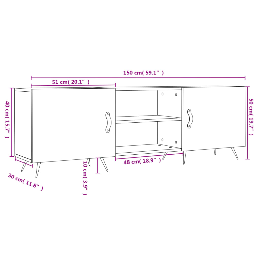 vidaXL Έπιπλο Τηλεόρασης Γκρι Σκυροδέματος 150x30x50 εκ. Επεξ. Ξύλο