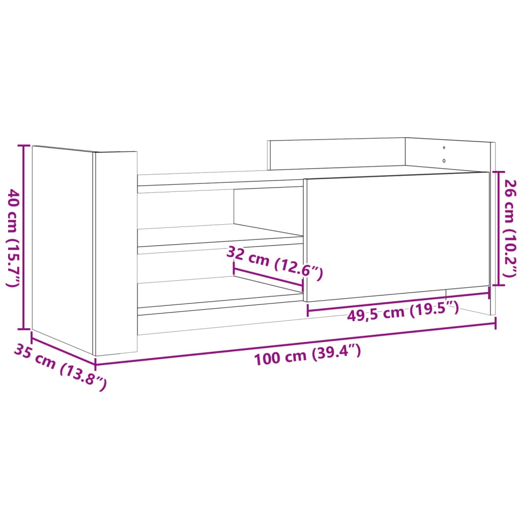 vidaXL Έπιπλο Τηλεόρασης Γκρι Σκυρ. 100x35x40 εκ. Επεξ. Ξύλο