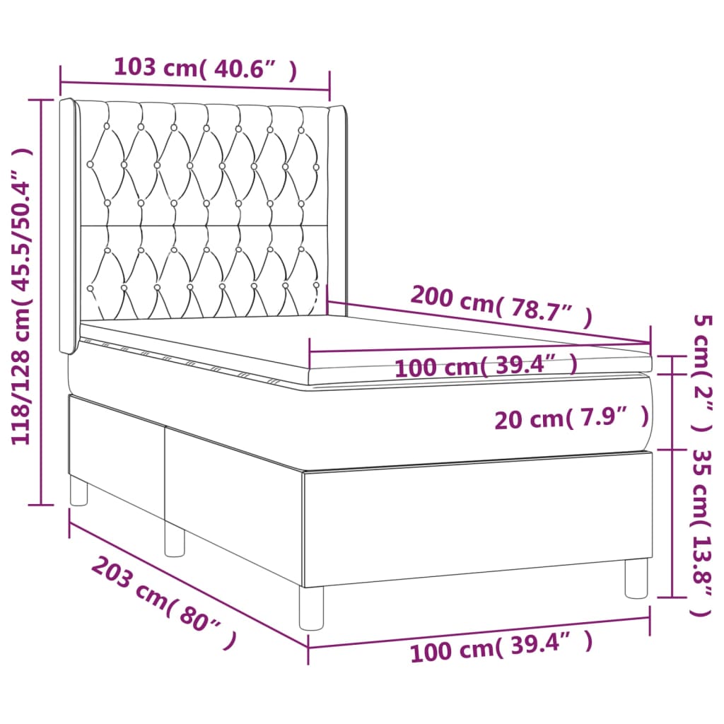 vidaXL Κρεβάτι Boxspring με Στρώμα Taupe 100 x 200 εκ. Υφασμάτινο