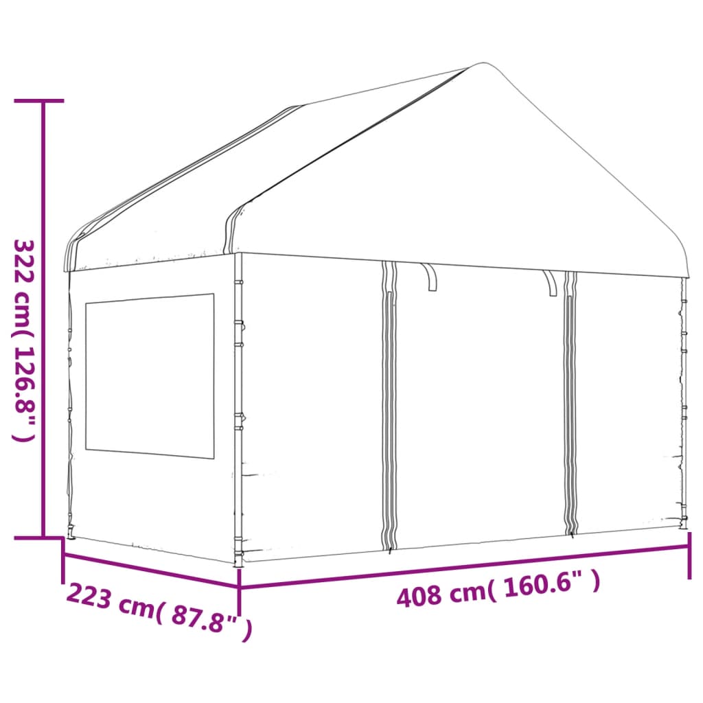 vidaXL Κιόσκι με Τέντα Λευκό 13,38 x 4,08 x 3,22 μ. από Πολυαιθυλένιο