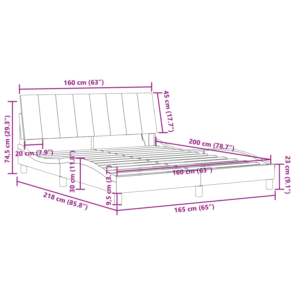 vidaXL Πλαίσιο Κρεβατιού με LED Μαύρο 160 x 200 εκ. Βελούδινο