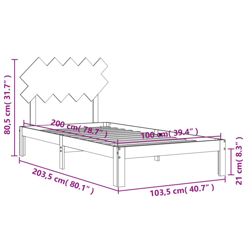 vidaXL Πλαίσιο Κρεβατιού με Κεφαλάρι Λευκό 100x200 εκ. Μασίφ Ξύλο