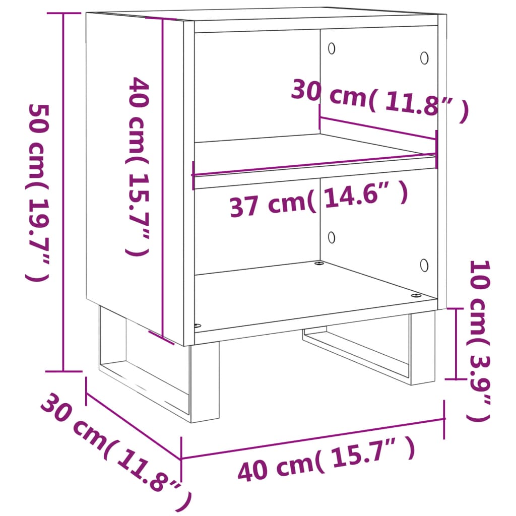 vidaXL Κομοδίνα 2 τεμ. Μαύρα 40 x 30 x 50 εκ. από Επεξεργασμένο Ξύλο