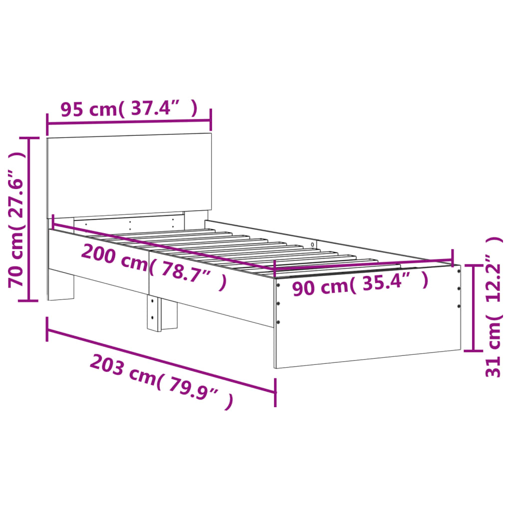 vidaXL Πλαίσιο Κρεβατιού με Κεφαλάρι Sonoma Δρυς 90x200 εκ. Επεξ. Ξύλο