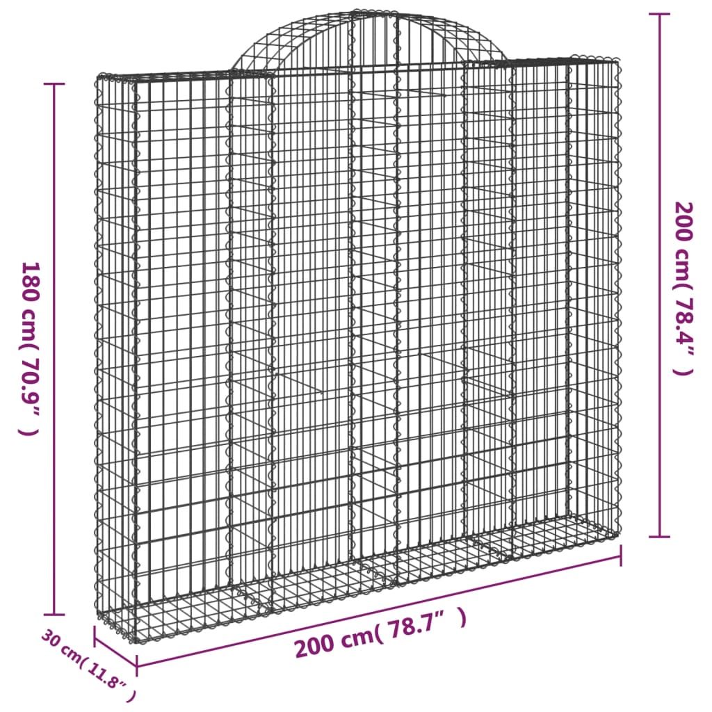 vidaXL Συρματοκιβώτια Τοξωτά 6 τεμ. 200x30x180/200 εκ. Γαλβαν. Ατσάλι