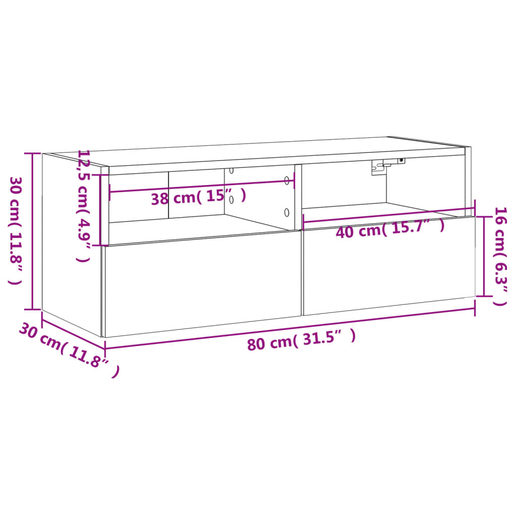 vidaXL Έπιπλο Τοίχου Τηλεόρασης Μαύρο 80 x 30 x 30 εκ. από Επεξ. Ξύλο