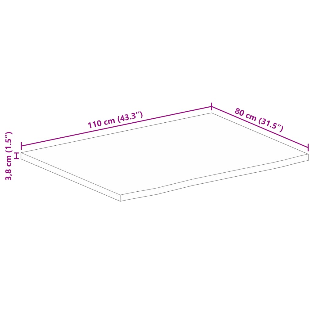 vidaXL Επιφάνεια Τραπεζιού 110x80x3,8 εκ. Live Edge Μασίφ Ξύλο Μάνγκο