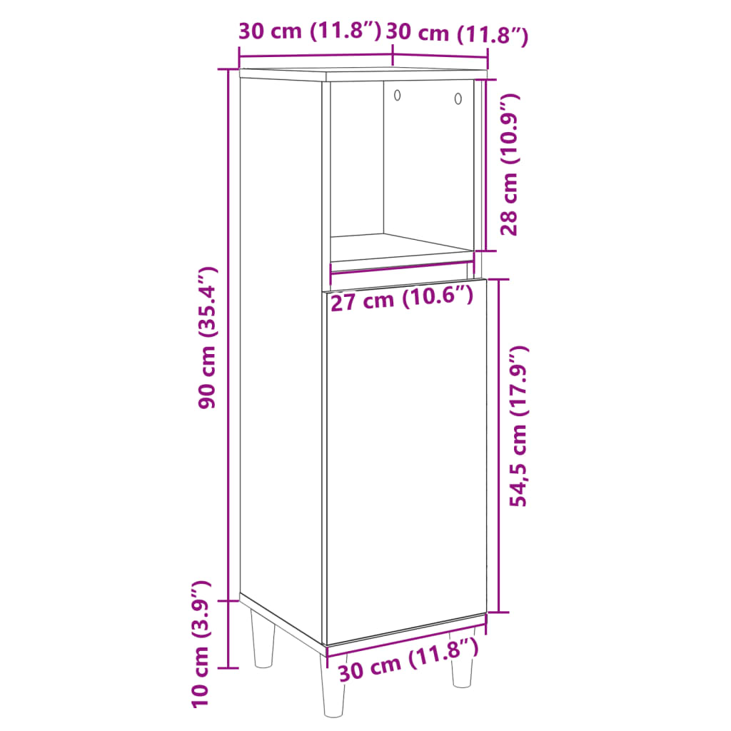 vidaXL Ντουλάπι Μπάνιου Sonoma Δρυς 30x30x100 εκ. Επεξεργασμένο Ξύλο