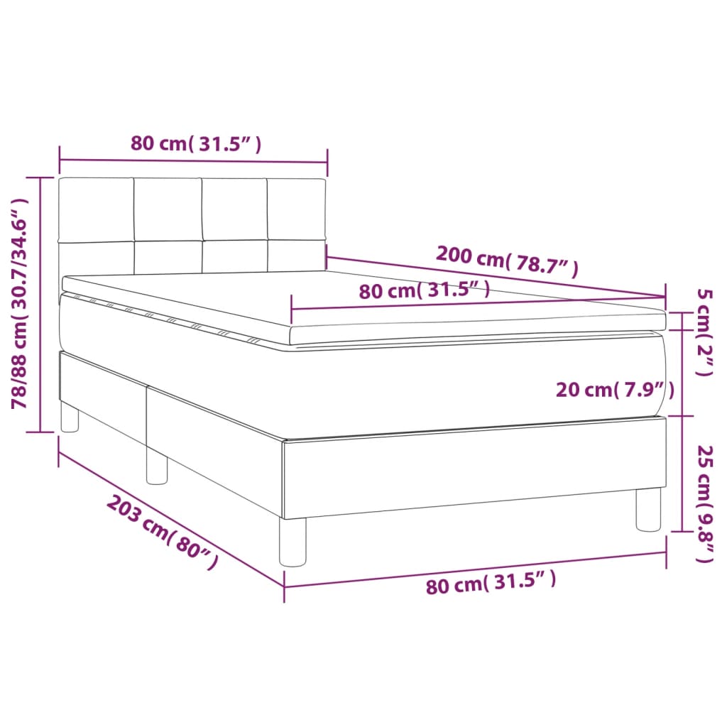 vidaXL Κρεβάτι Boxspring με Στρώμα Κρεμ 80 x 200 εκ. Υφασμάτινο