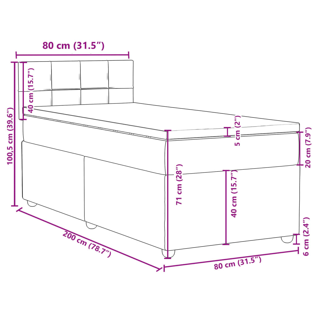 vidaXL Κρεβάτι Boxspring με Στρώμα Μπλε 80x200 εκ. Υφασμάτινο