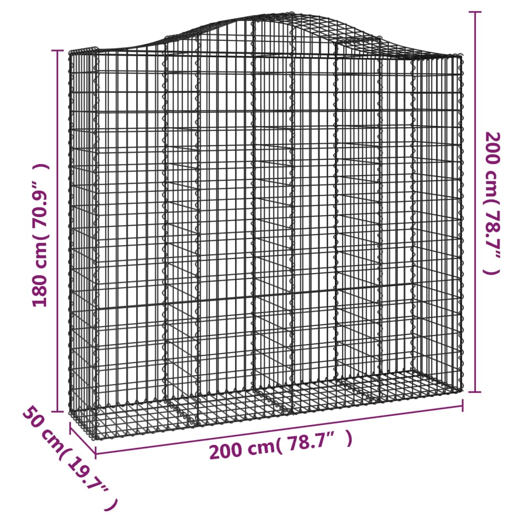 vidaXL Συρματοκιβώτια Τοξωτά 25 τεμ. 200x50x180/200 εκ. Γαλβαν. Ατσάλι