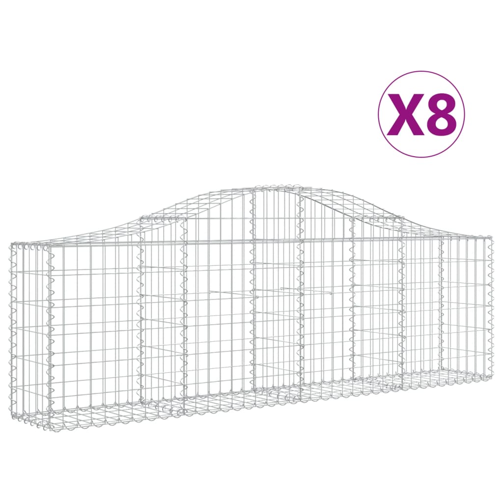 vidaXL Συρματοκιβώτια Τοξωτά 8 τεμ. 200x30x60/80 εκ. Γαλβαν. Ατσάλι