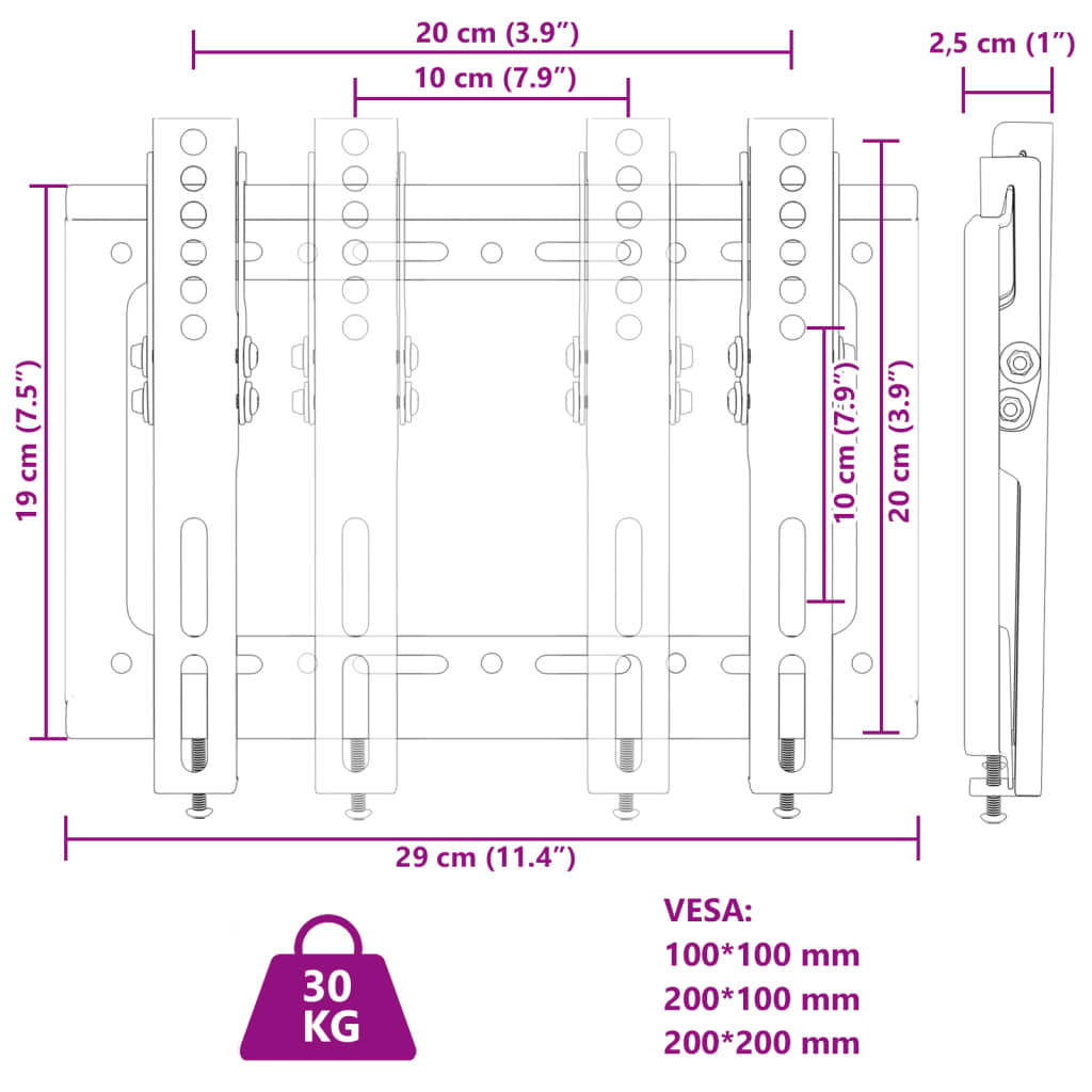 vidaXL Βάση Τηλεόρασης Επιτοίχια για 14-42Ιν Max VESA 200x200χιλ. 30κ.