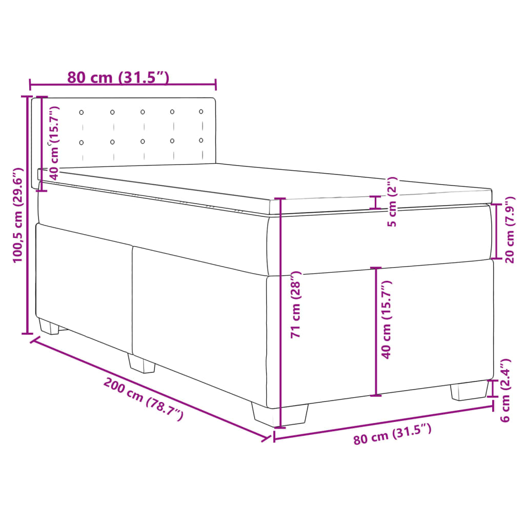 vidaXL Κρεβάτι Boxspring με Στρώμα Σκούρο Καφέ 80x200 εκ. Υφασμάτινο