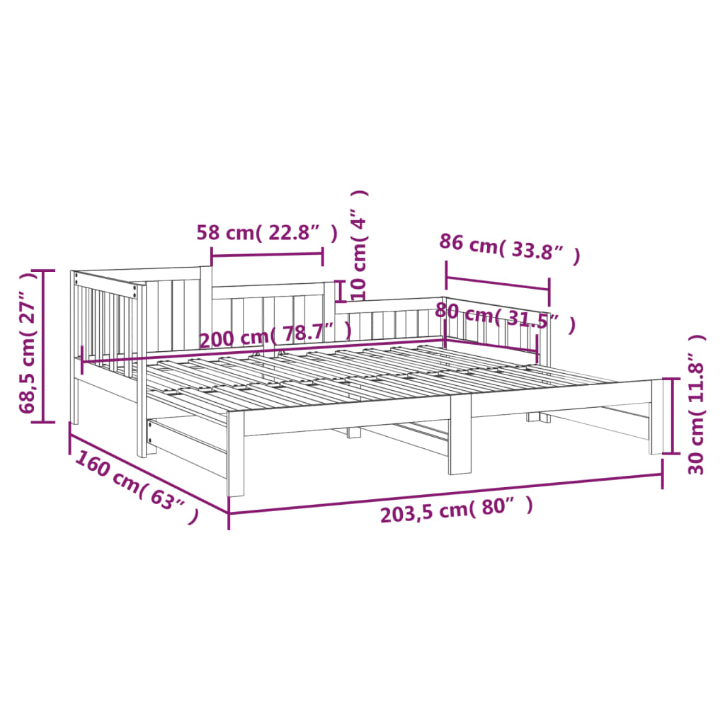 vidaXL Καναπές Κρεβάτι Συρόμενος Λευκός 2x(80x200) εκ. από Μασίφ Πεύκο