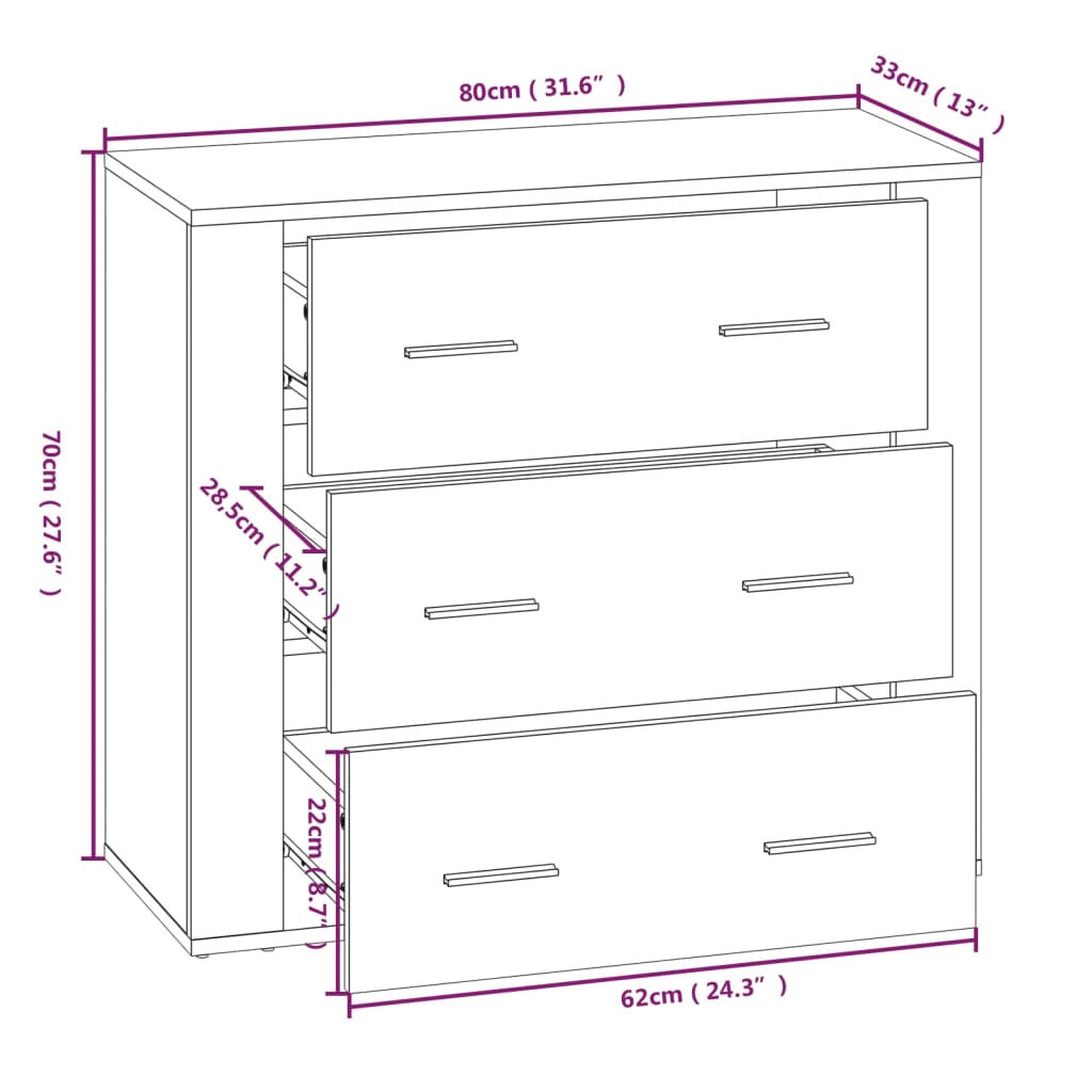 vidaXL Ντουλάπι Γκρι Sonoma 80x33x70 εκ. από Επεξεργασμένο Ξύλο