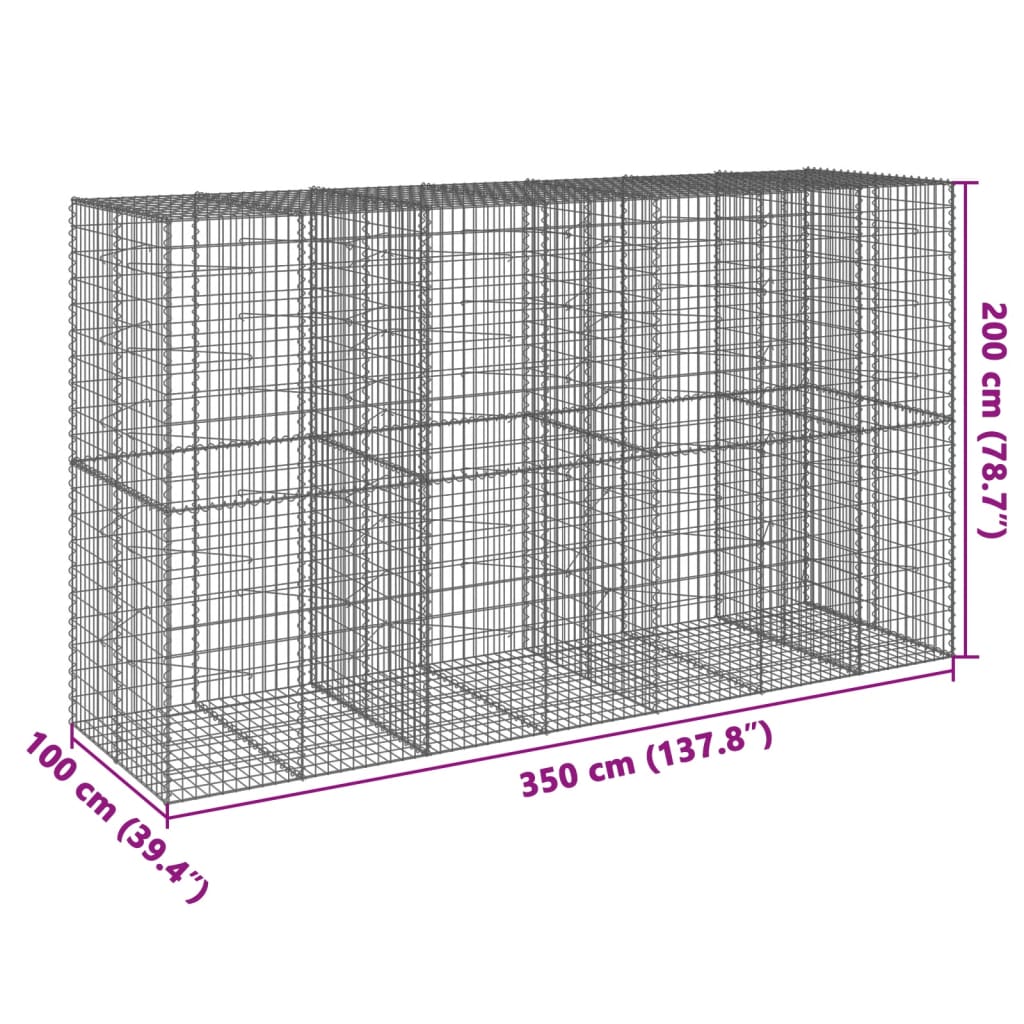 vidaXL Συρματοκιβώτιο με Κάλυμμα 350x100x200εκ από Γαλβανισμένο Χάλυβα