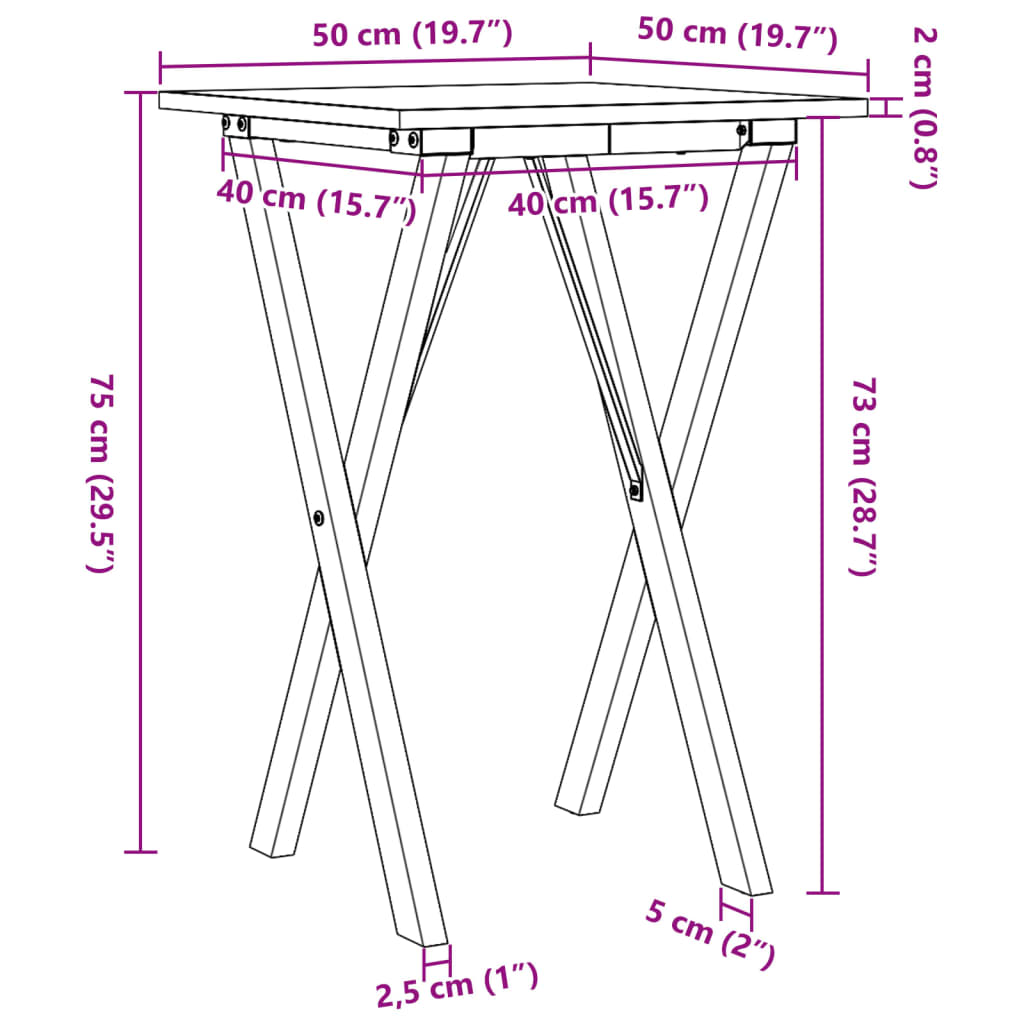 vidaXL Τραπέζι Τραπεζαρίας Πλαίσιο Χ50x50x75εκ Μασίφ Πεύκο/Χυτοσίδηρος