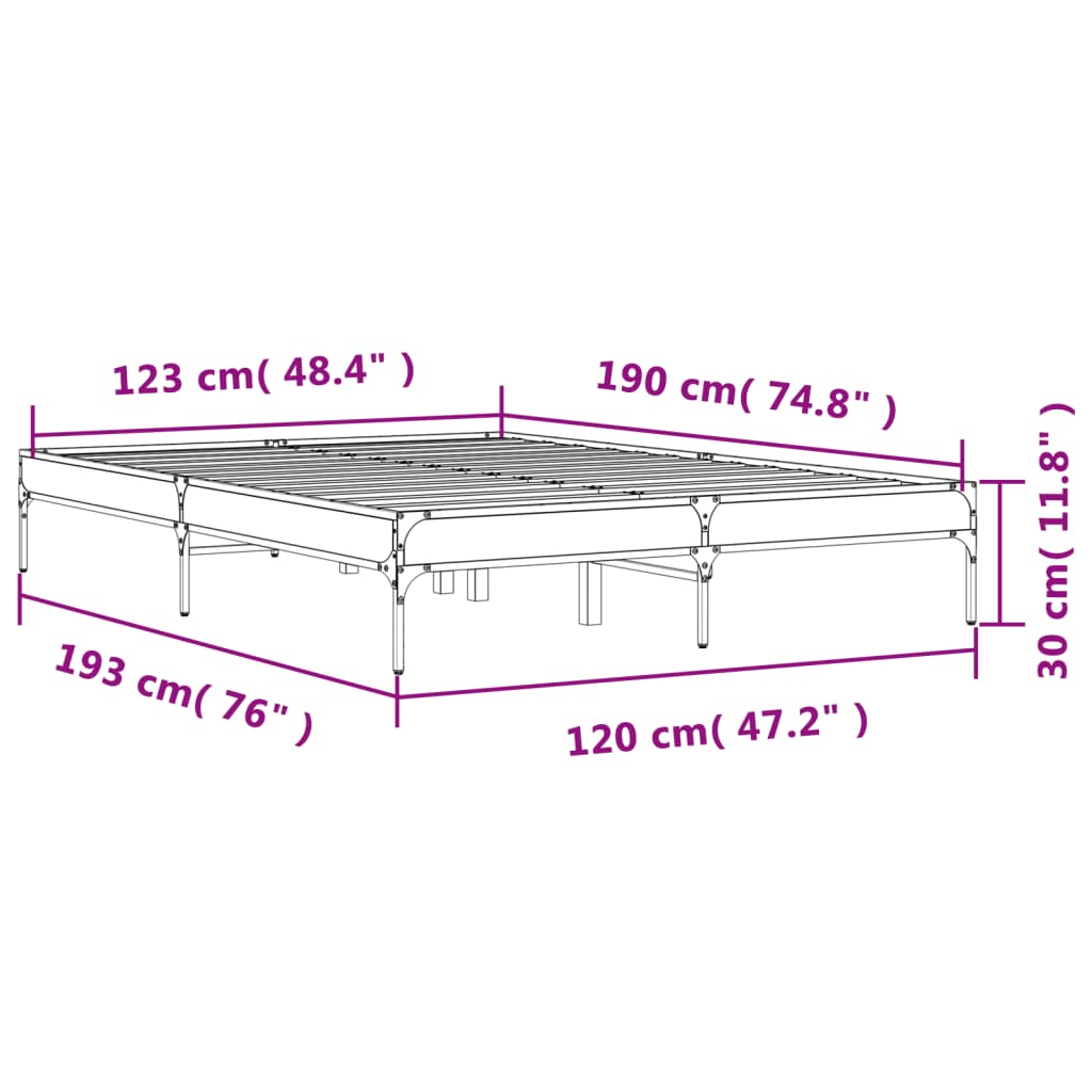 vidaXL Πλαίσιο Κρεβατιού Sonoma Δρυς 120x190 εκ. Επεξ. Ξύλο & Μέταλλο